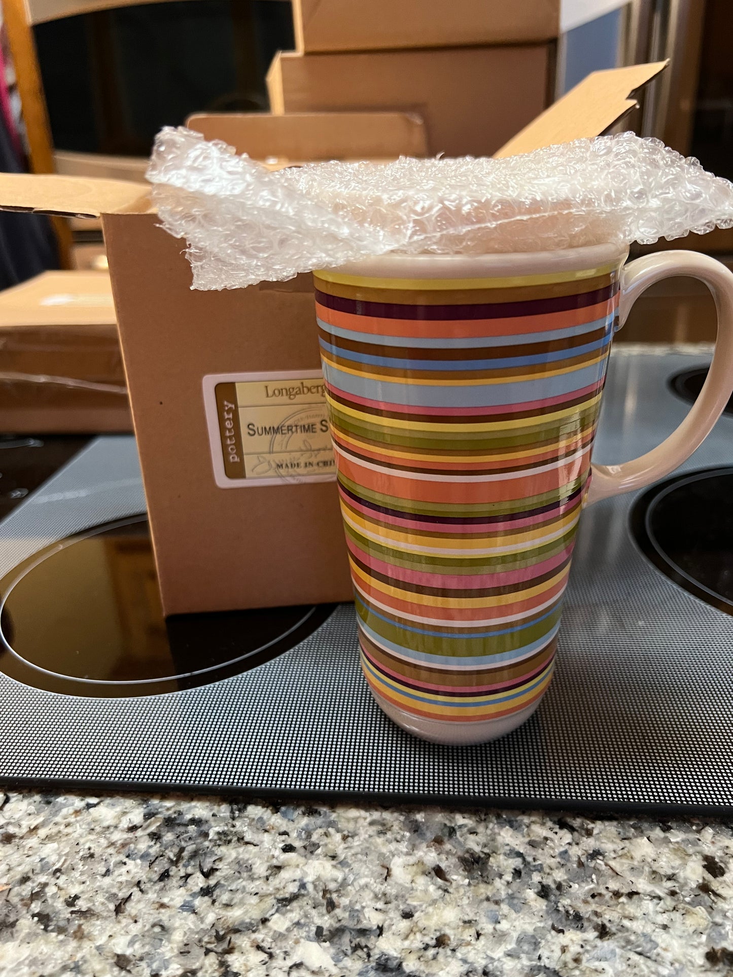 Longaberger travel mug in summertime stripe