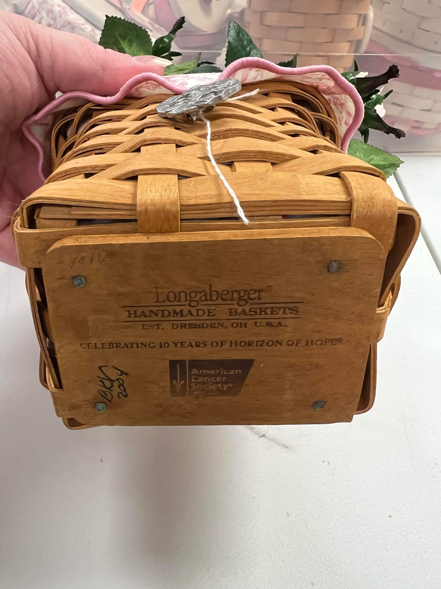 Longaberger 2004 Horizon of Hope Basket with Liner, Flowers, Protector and Tie On