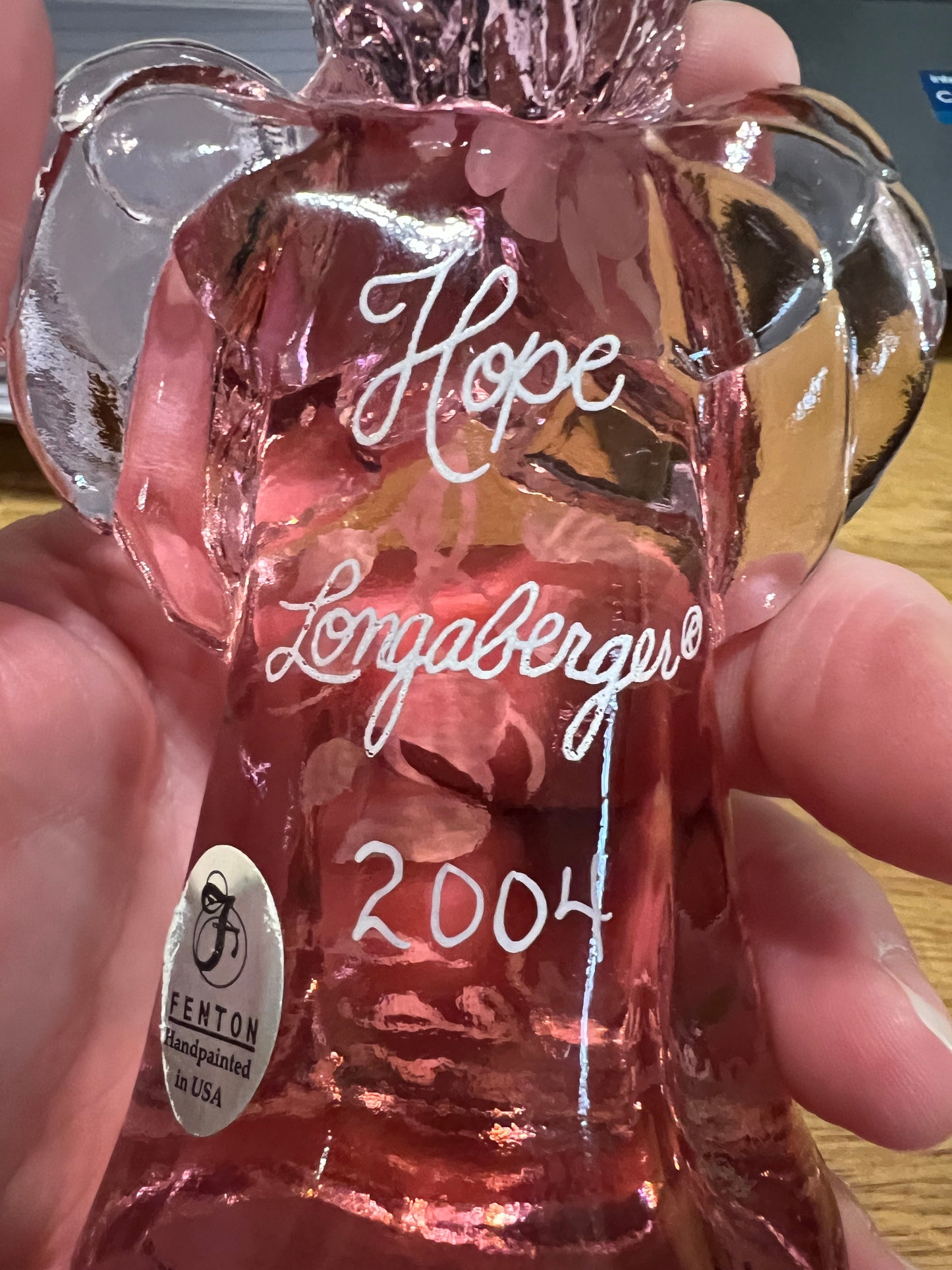 Longaberger/ Fenton 2004 Hope pink Angel