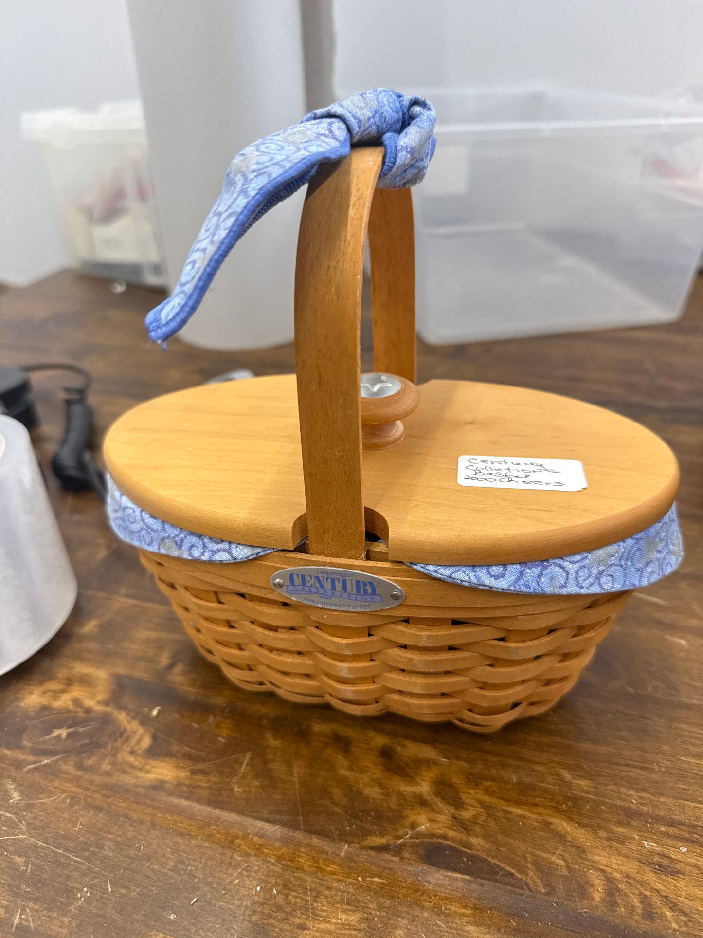 Longaberger century 2000 cheers basket with liner,protector, and handle tie