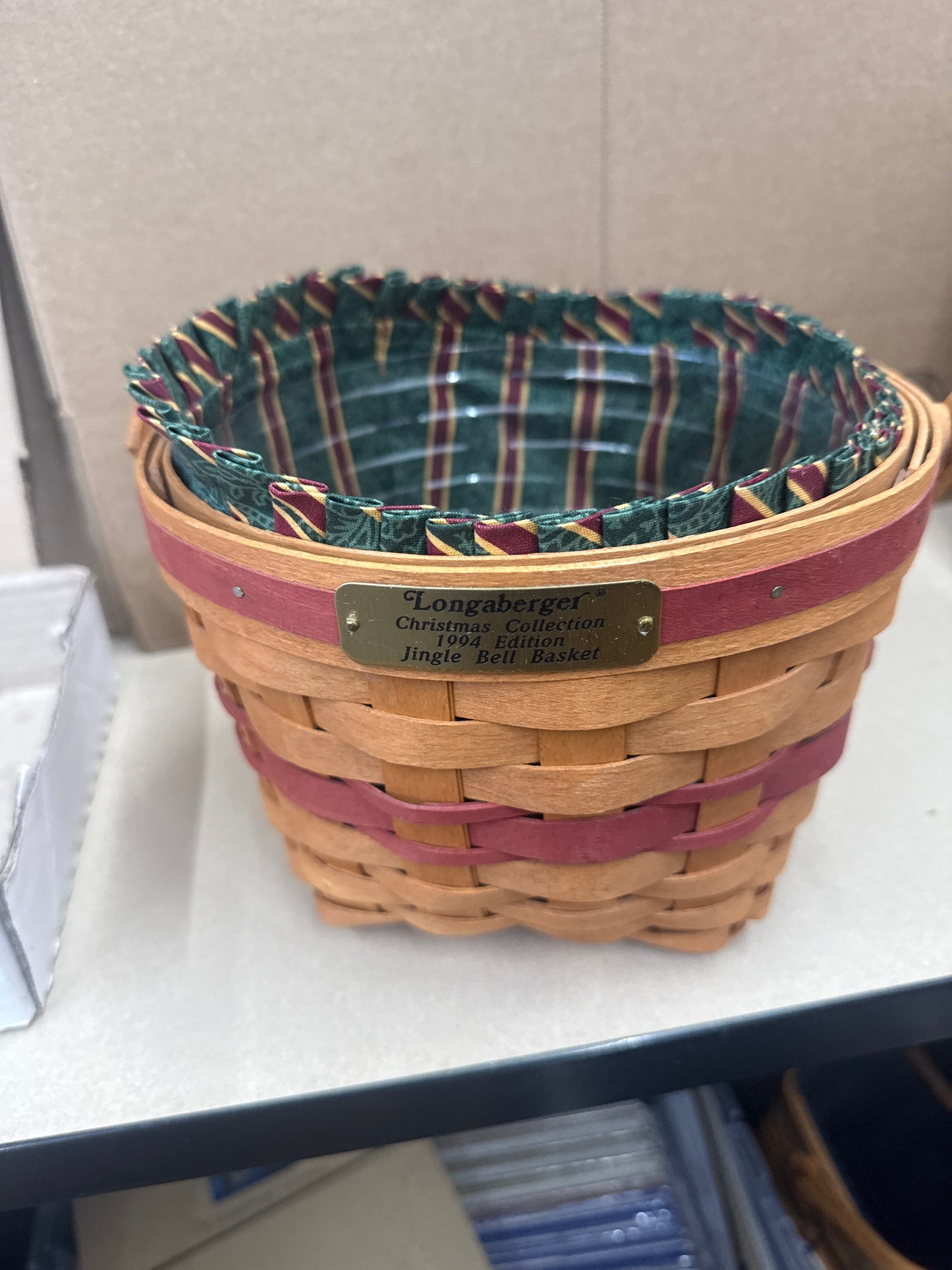 Longaberger jingle bell basket with liner and protector