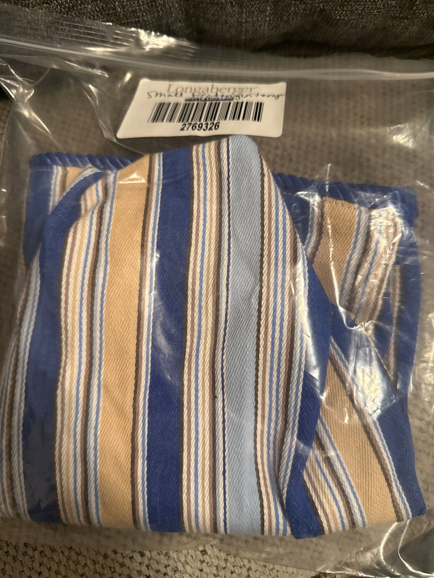 Longaberger small rectangle storage liner in cabana blue stripe