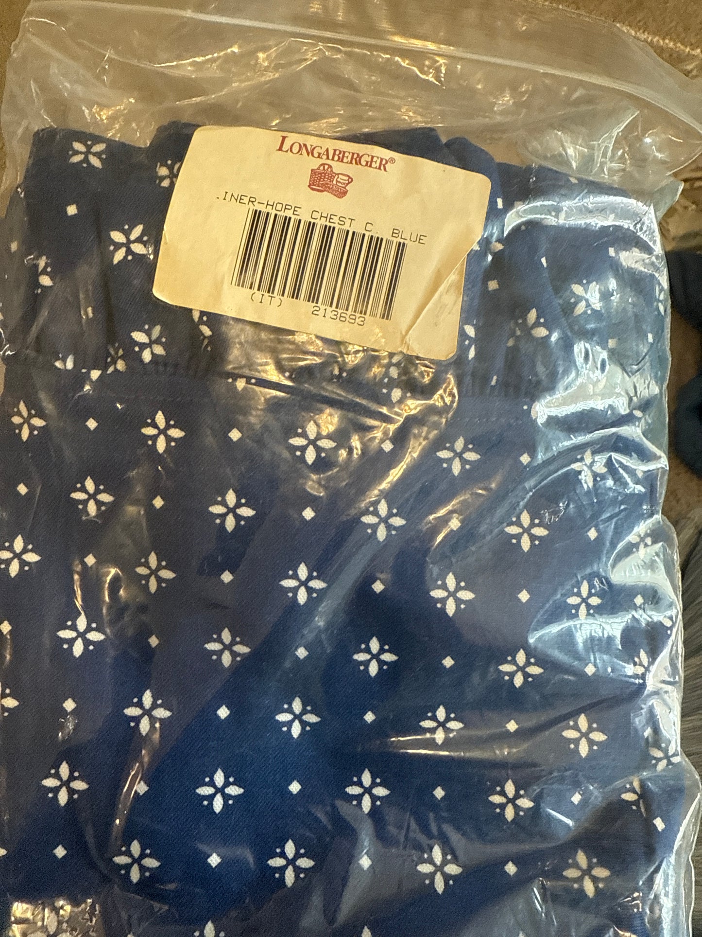 Longaberger hope chest liner in classic blue