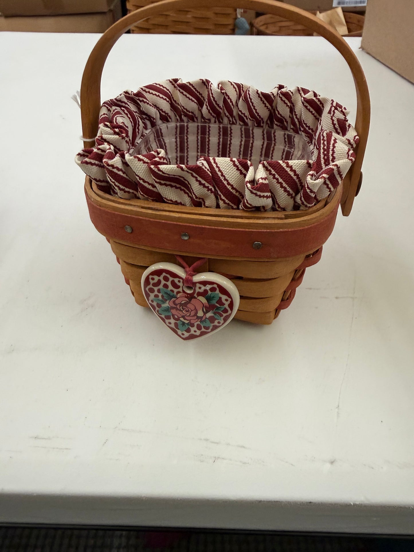 Longaberger sweetheart sentiments basket with liner, protector, and tie on