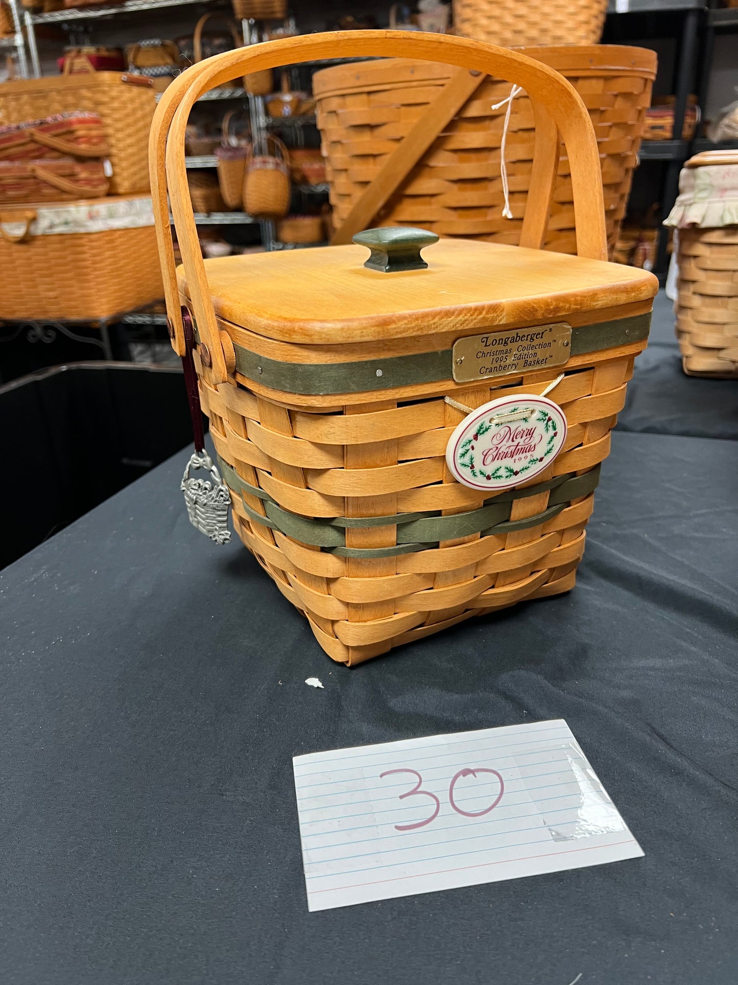 Longaberger cranberry basket with lid and tie on