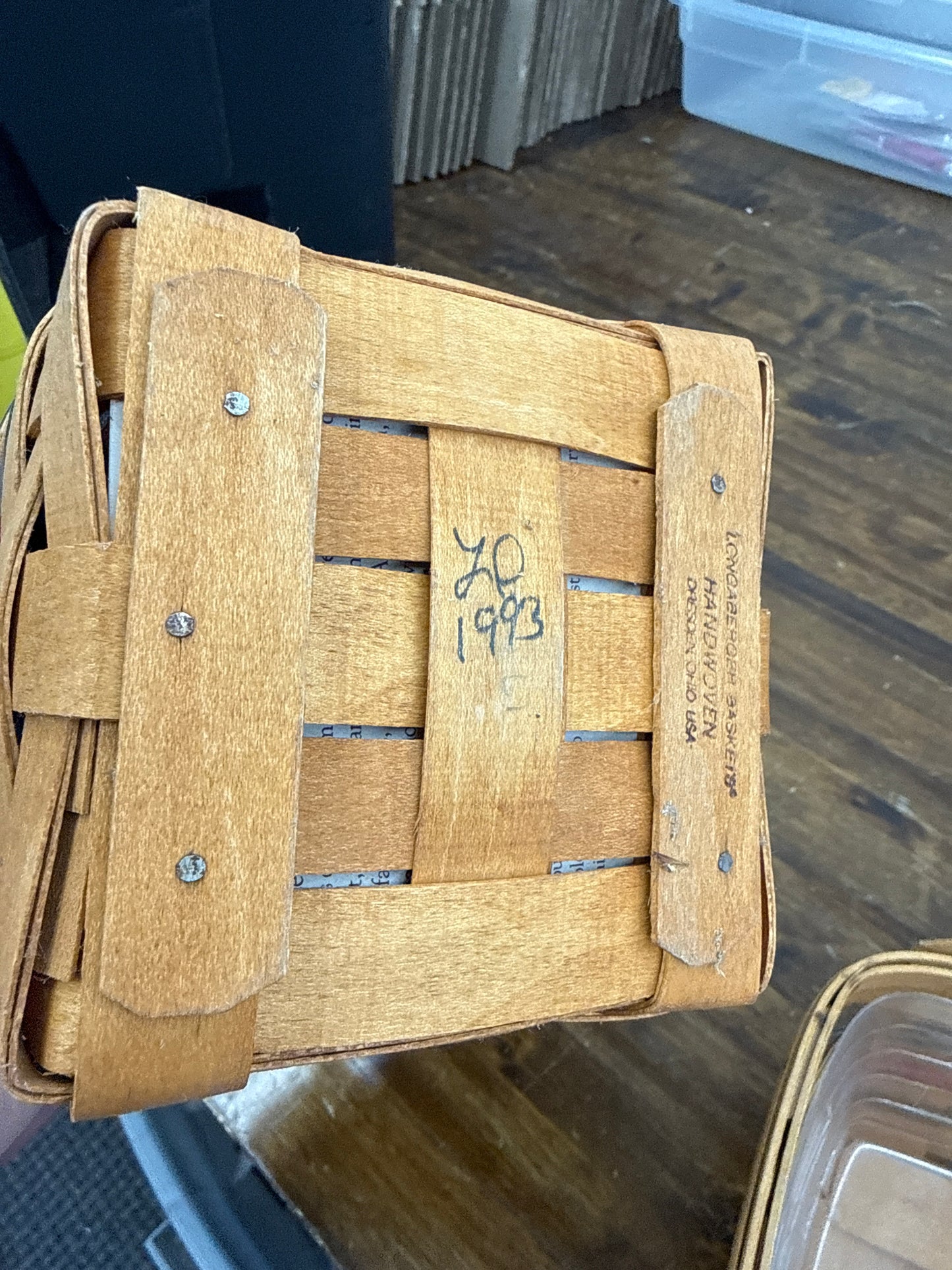 Longaberger 1993 inaugural basket with liner and protector (liner and protector are a little dusty)
