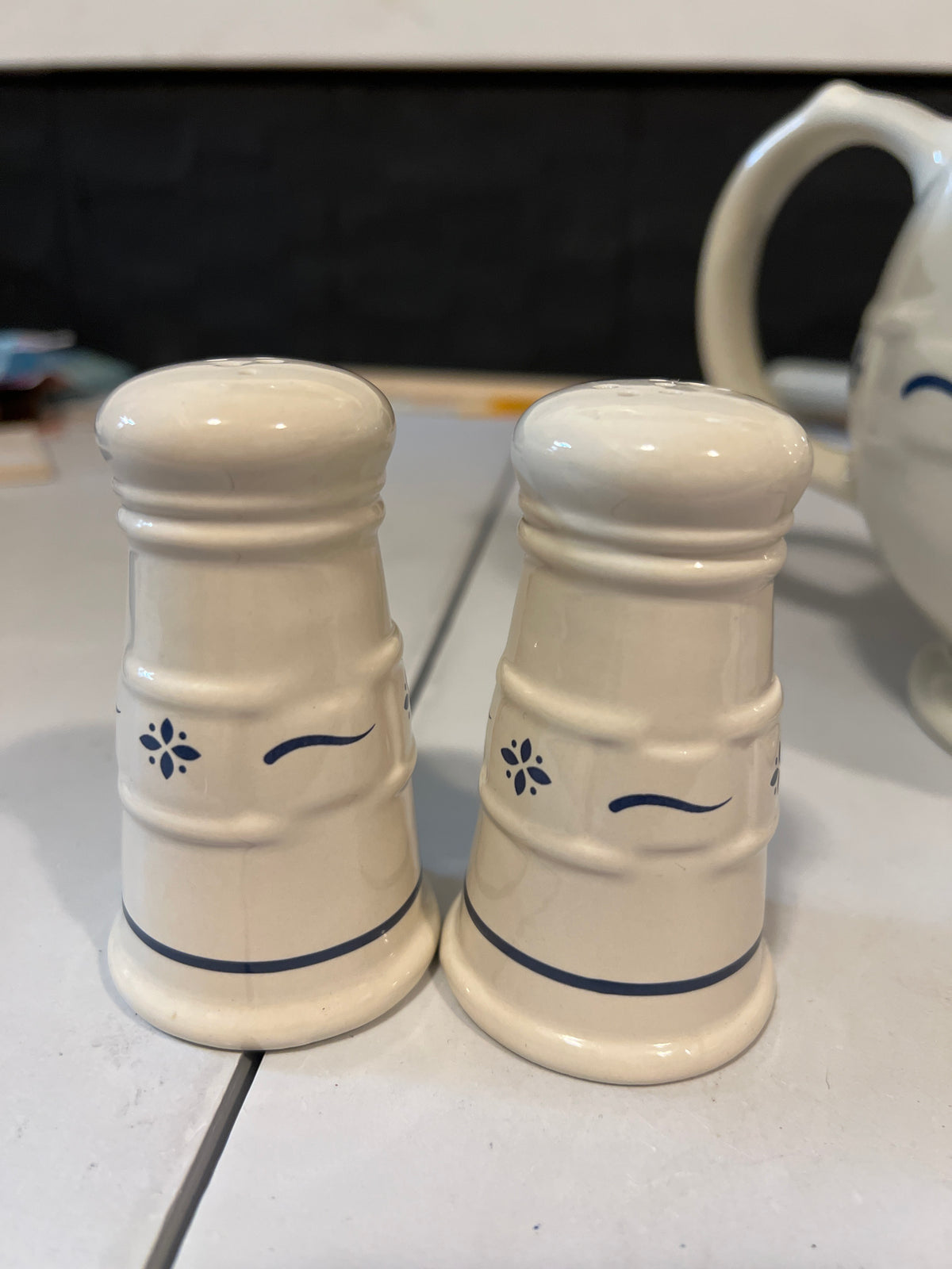 Longaberger classic blue tall salt and pepper shakers