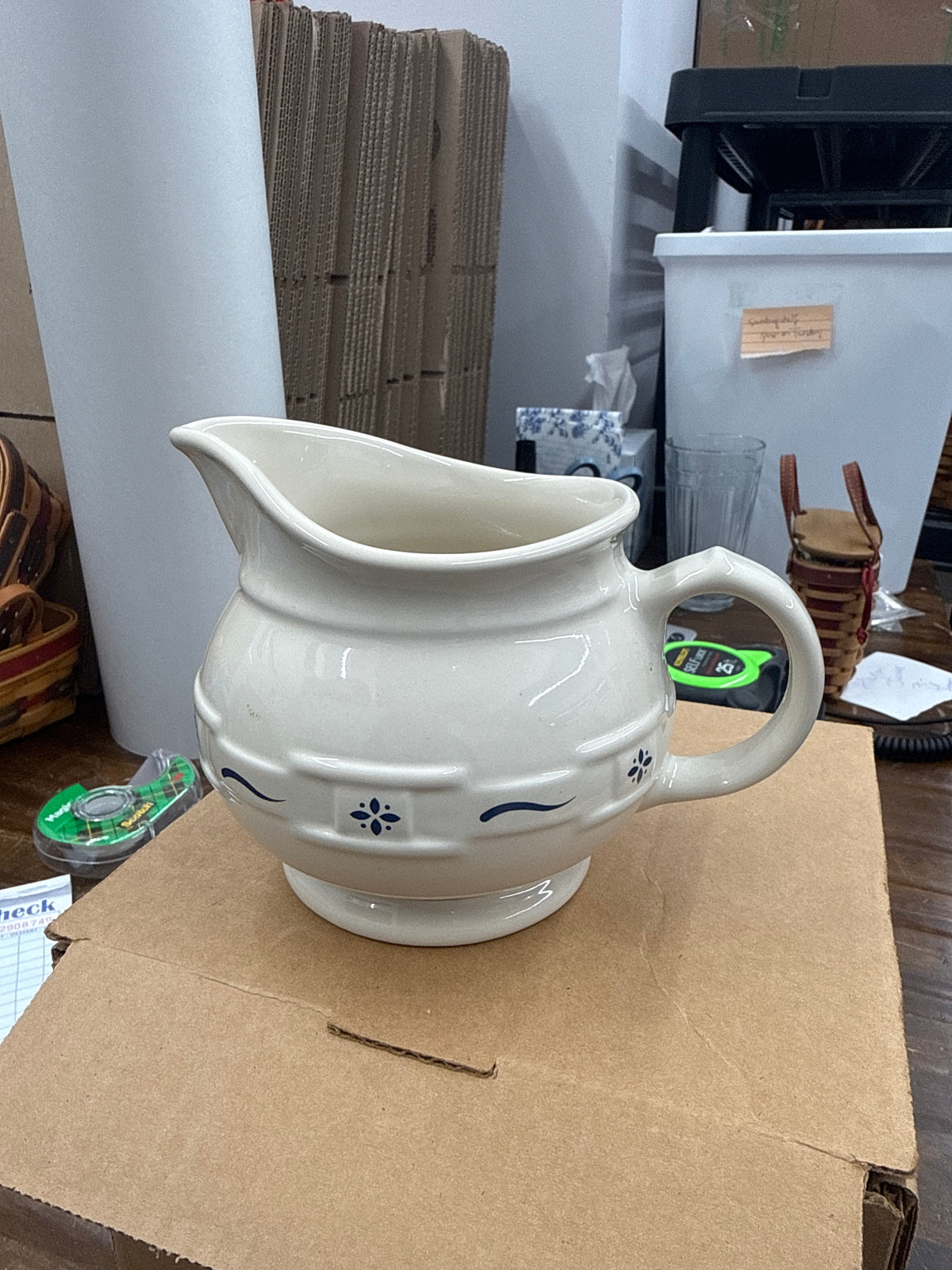 Longaberger sauce pitcher in classic blue