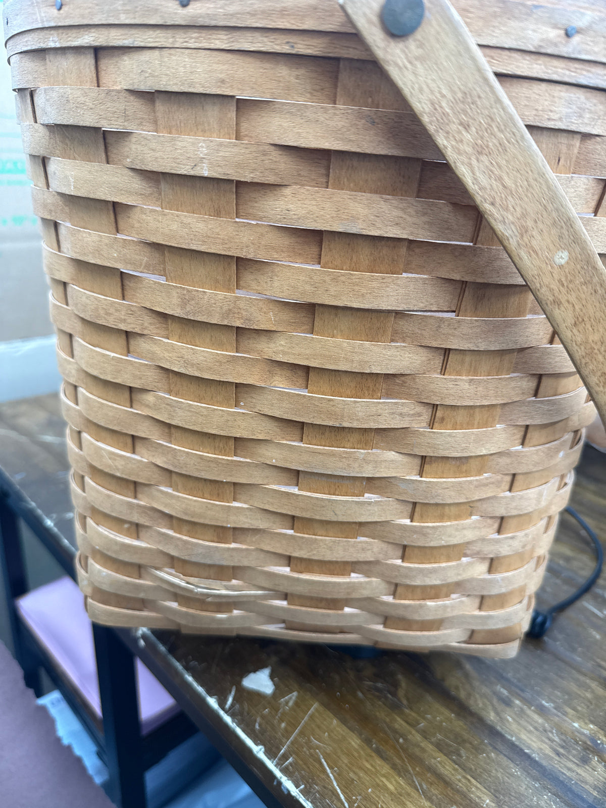 Longaberger 13” measuring basket with protector (basket has some broken and cracked splints)