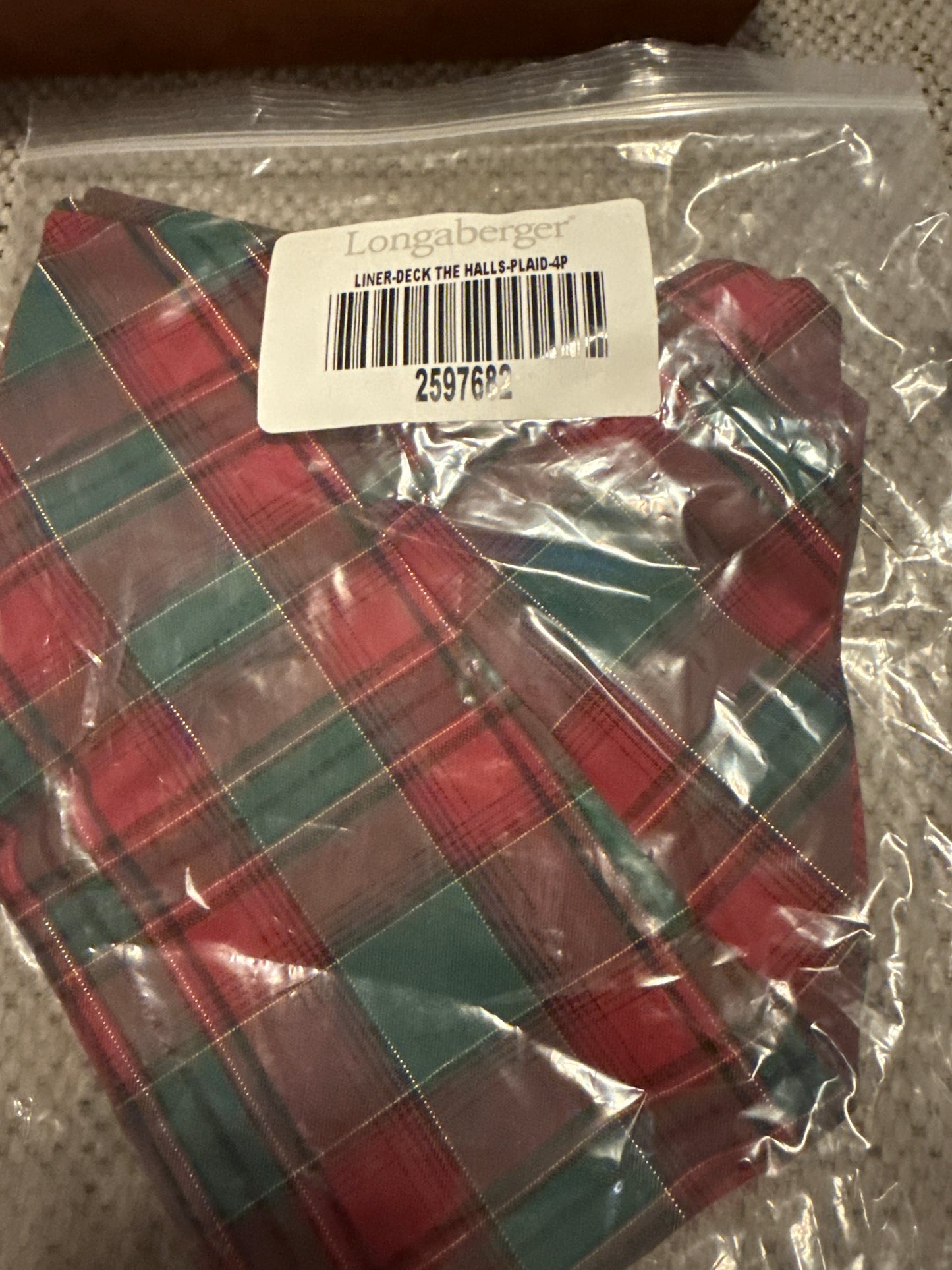 Longaberger deck the halls liner in evergreen plaid
