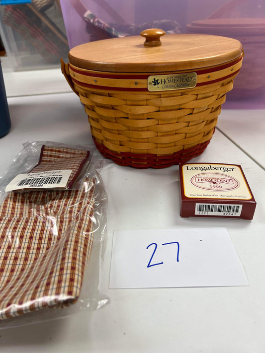 Longaberger Homestead Basket Collectors Club Edition with Handle Tie, Liner, Protector and Tie On