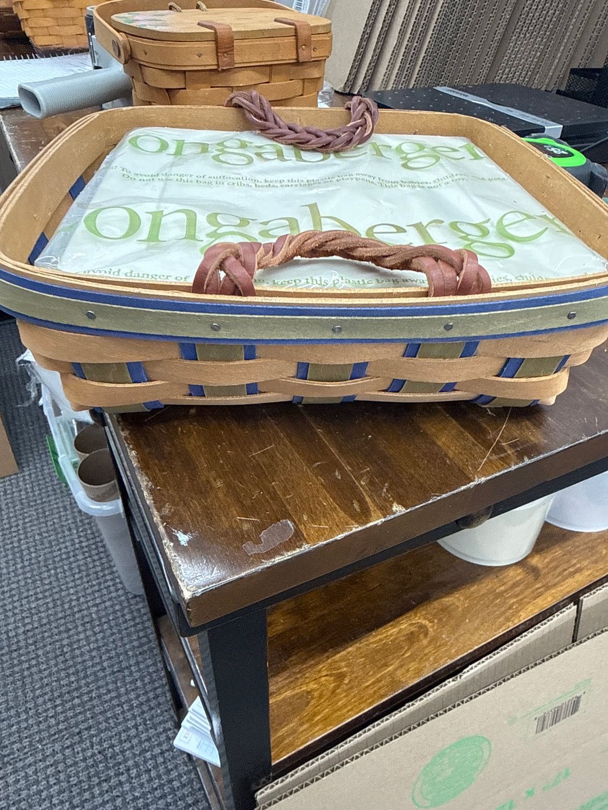 Longaberger small square serving basket with lidded protector