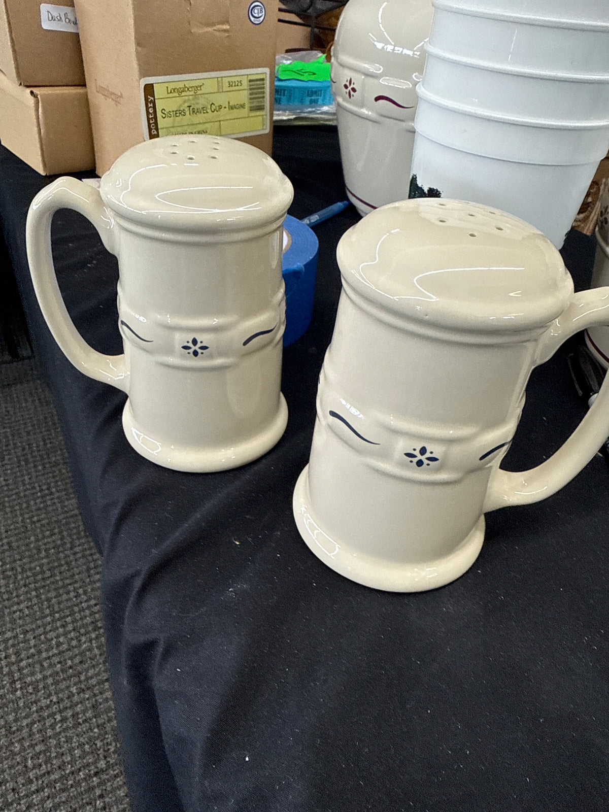 Longaberger stovetop salt and pepper shakers in classic blue