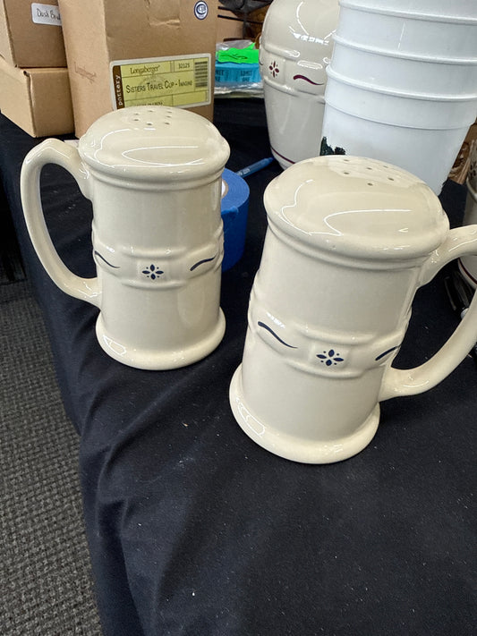 Longaberger stovetop salt and pepper shakers in classic blue