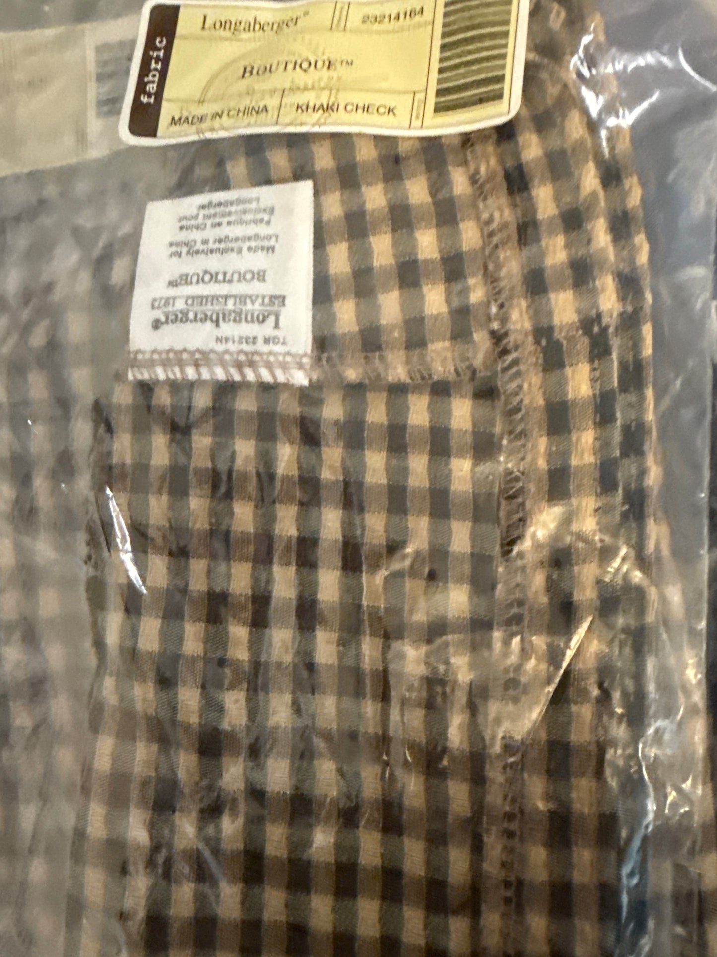 Longaberger boutique liner in khaki check