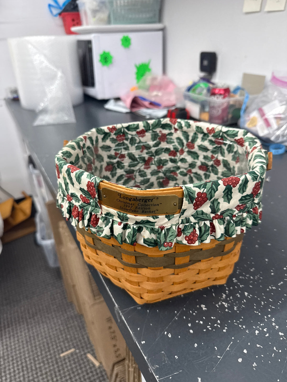 Longaberger snowflake basket with liner and protector