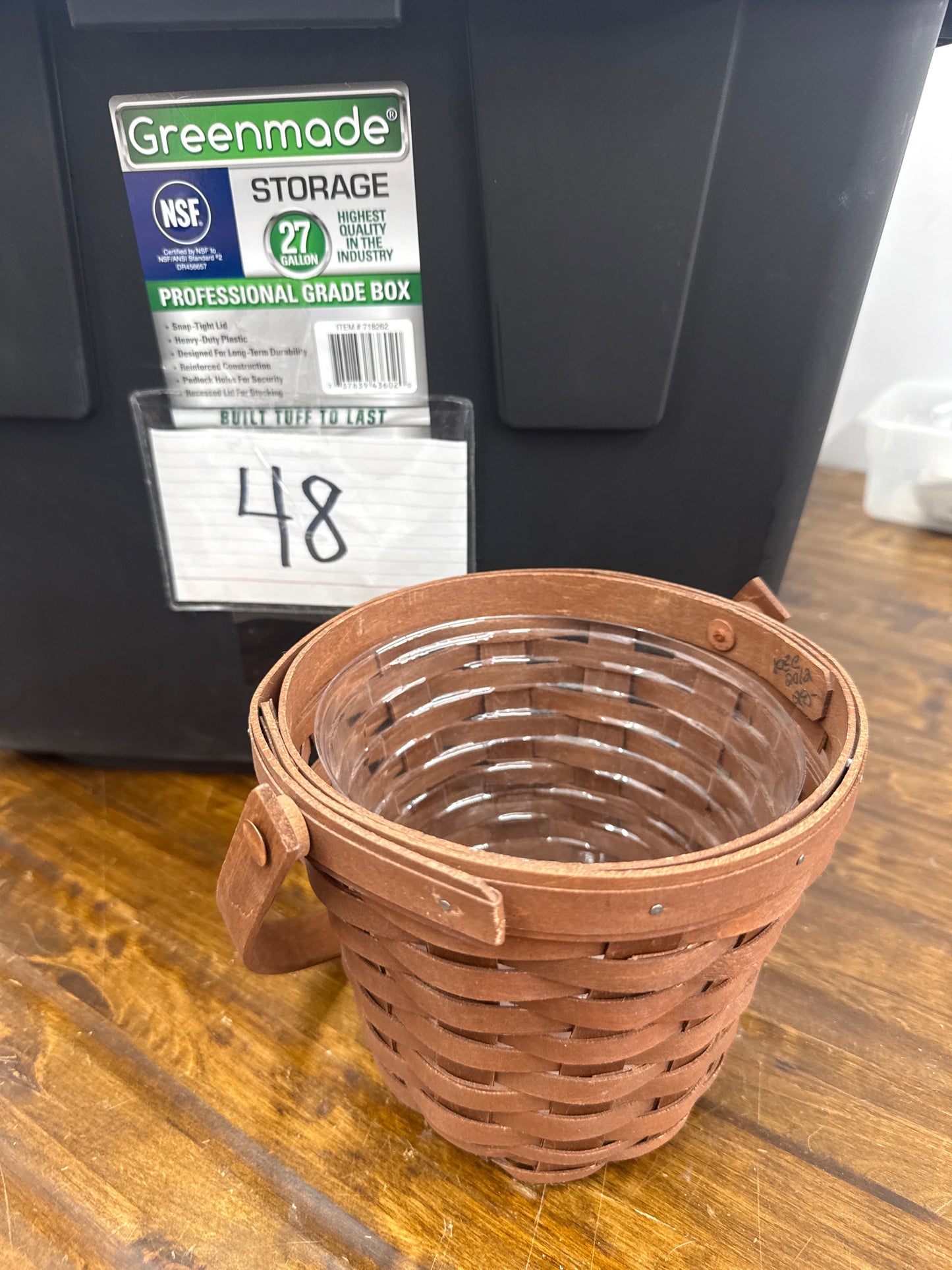 Longaberger dark brown basket with protector