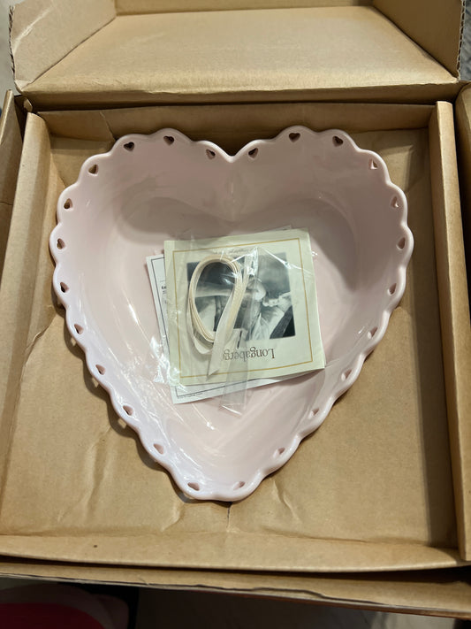 Longaberger sweetest heart dish in pink with ribbon