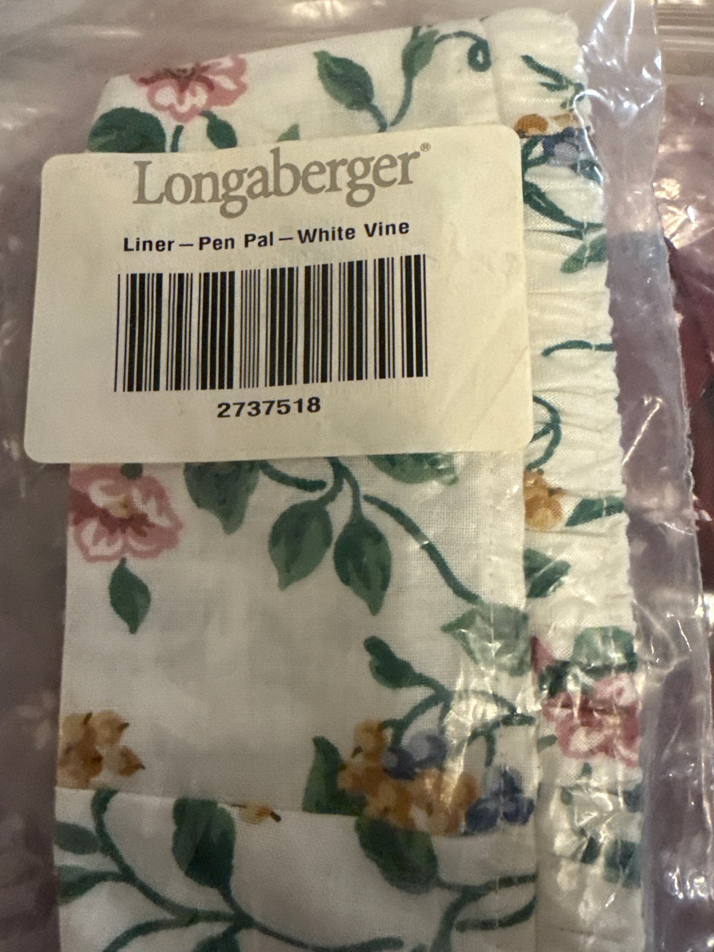 Longaberger pen pal liner in white vine
