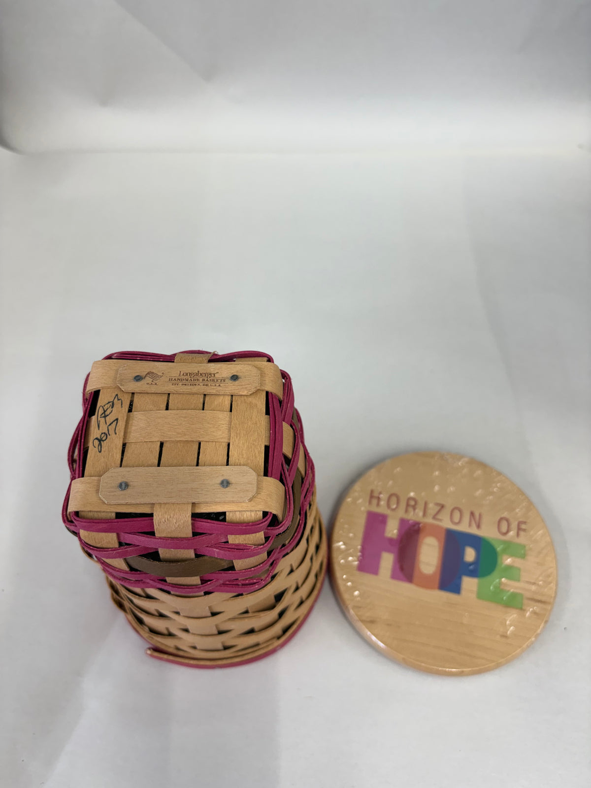 Longaberger 2017 Horizon of Hope Basket with Protector and Lid with Hope Decal in Warm Brown with Colors