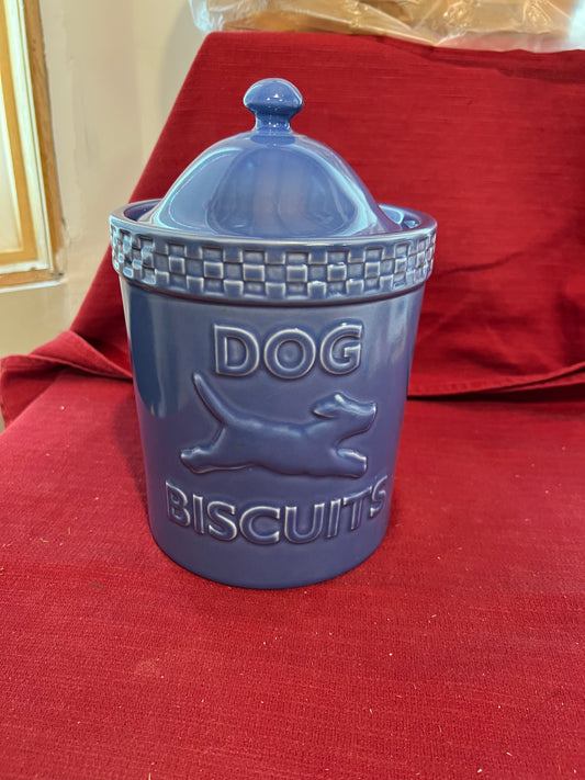 Longaberger mulligan dog biscuits container in cornflower