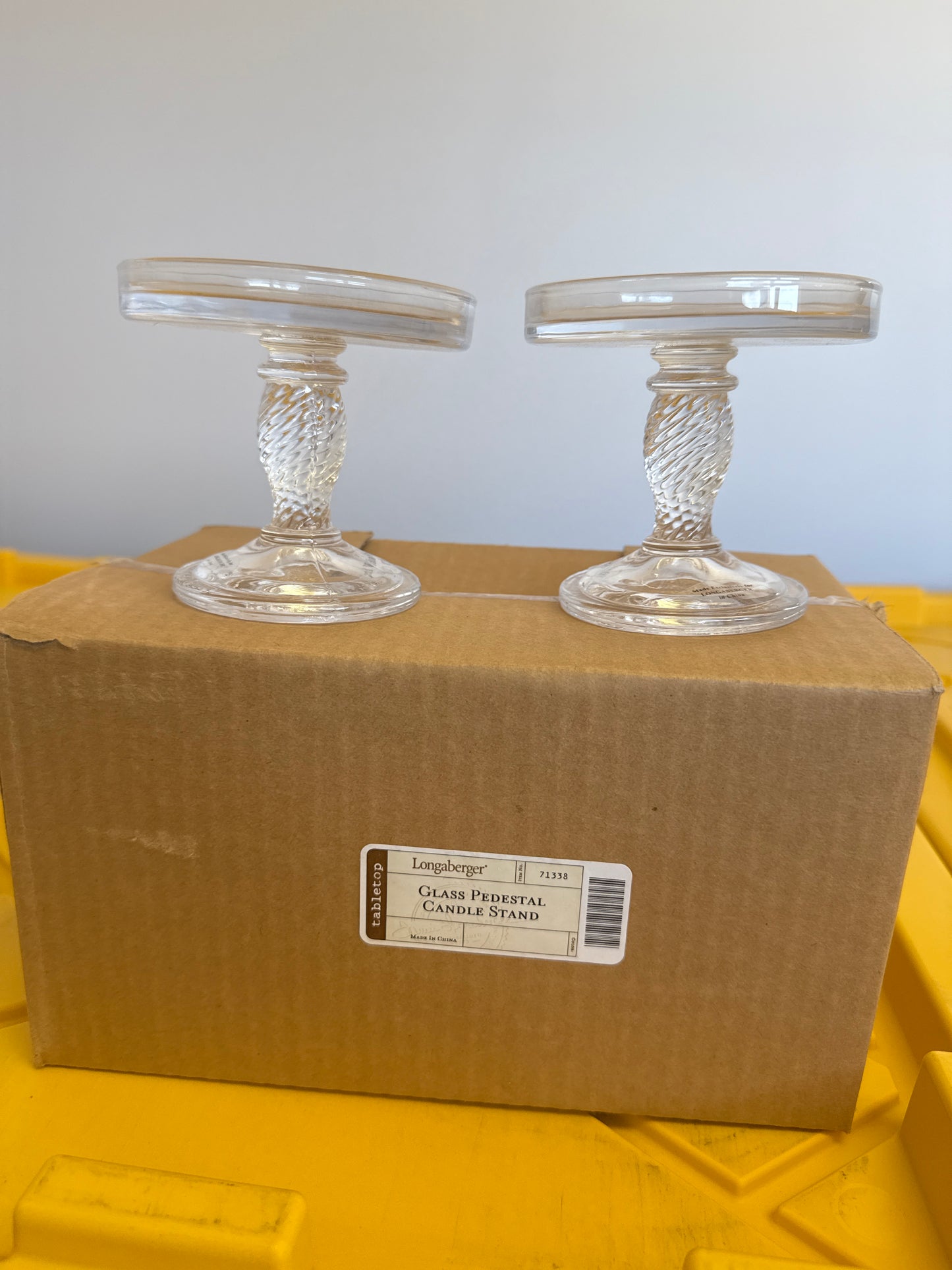 Longaberger glass pedestal candle stands