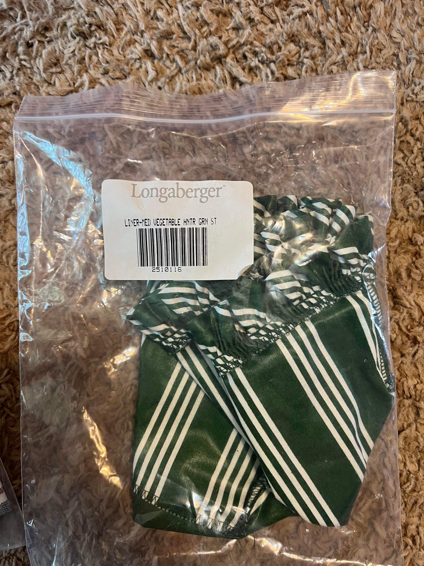 Longaberger Medium Vegetable Liner in Hunter Green Stripe