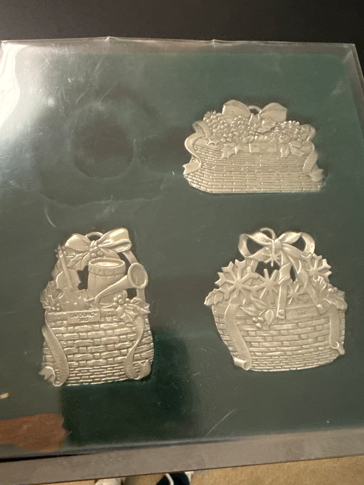 Longaberger set of 4 pewter basket ornaments