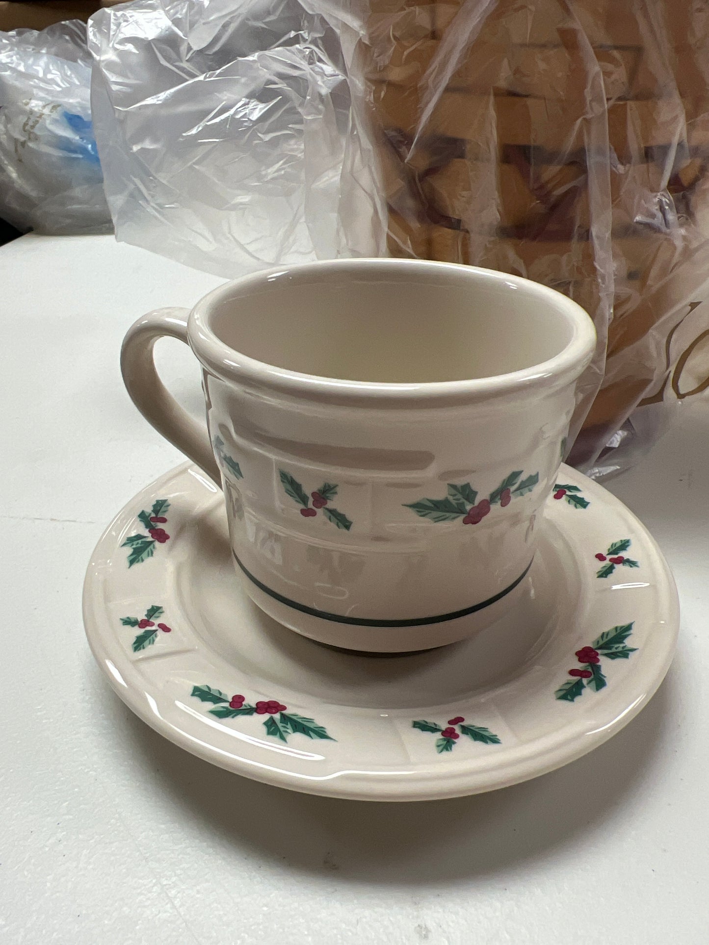 Longaberger traditional holly tea cup and saucer