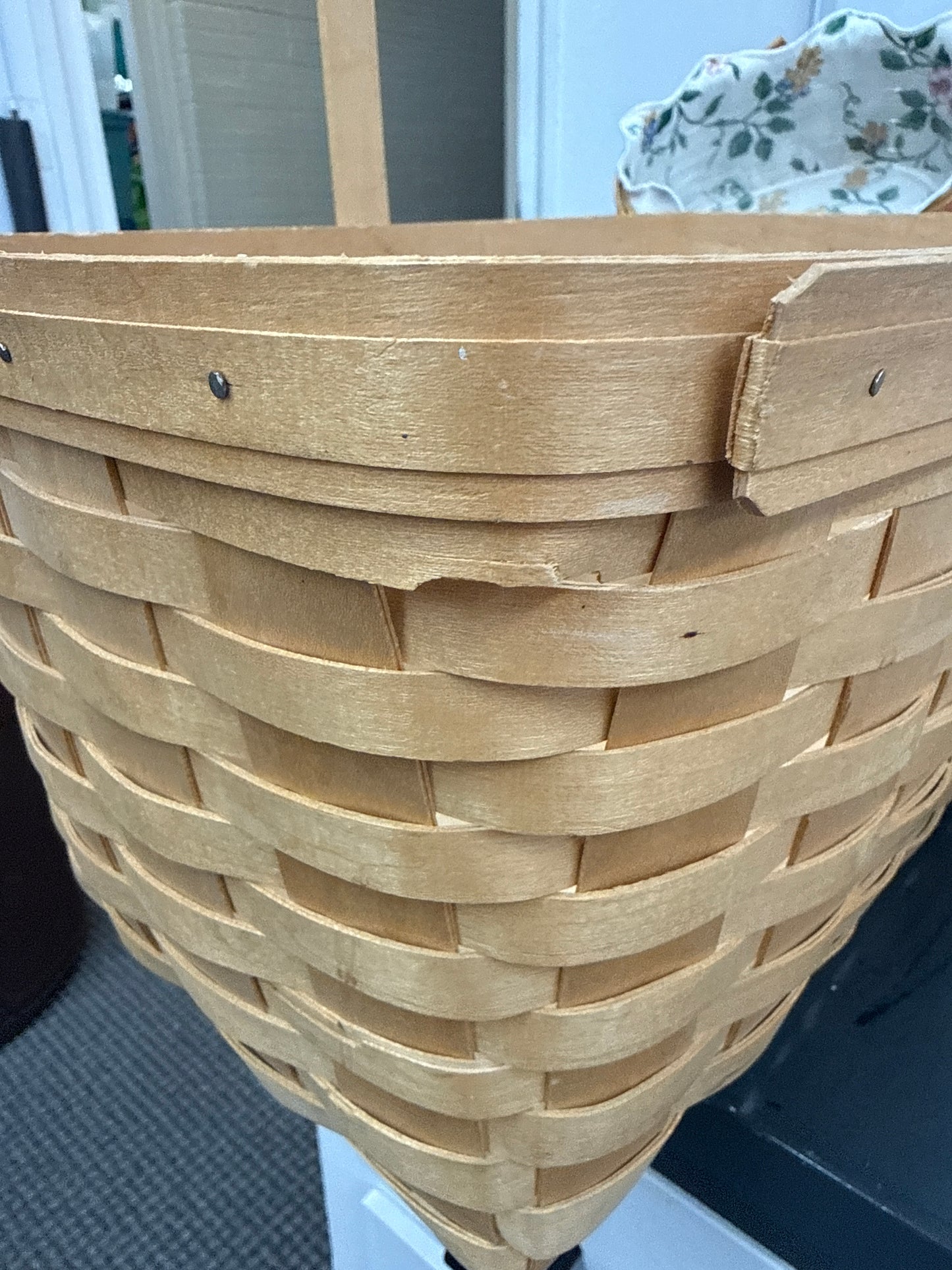 Longaberger medium market basket -has some rubbing in the front as shown and chip in corner splint