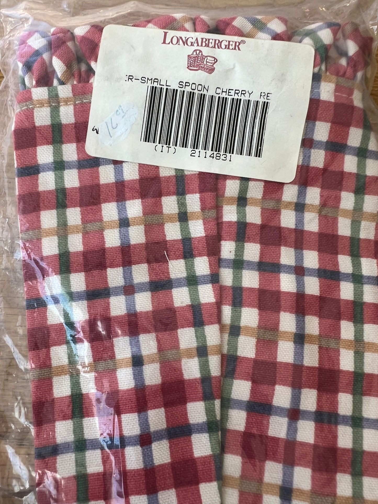 Longaberger small spoon liner in cherry red plaid