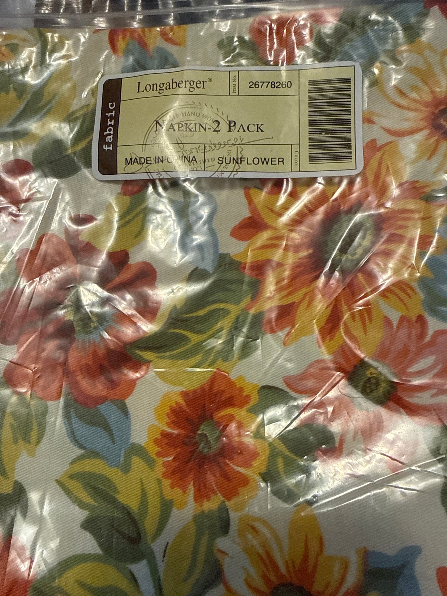 Longaberger set of 2 napkins in sunflower
