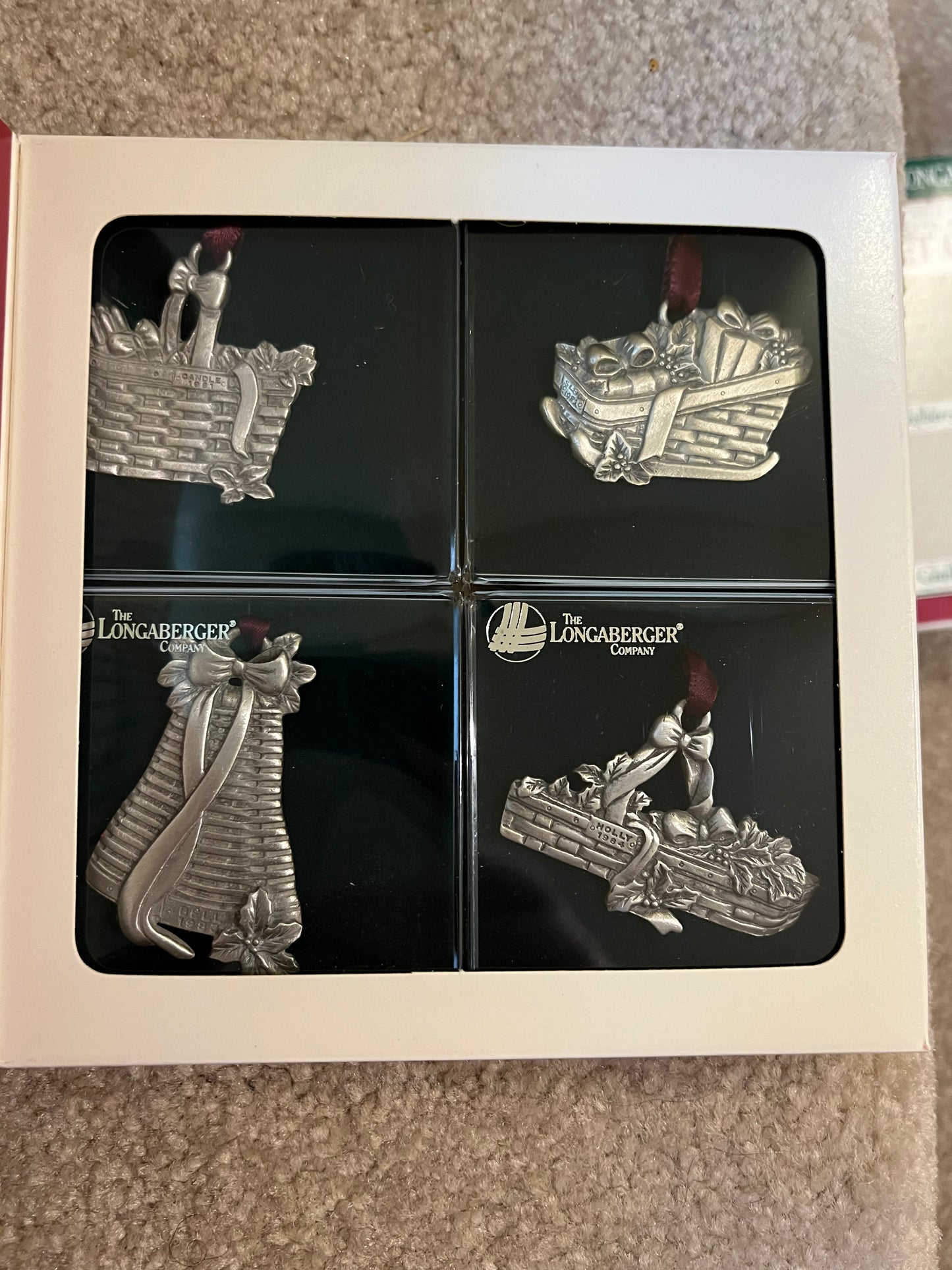 Longaberger pewter basket Christmas ornaments set (candle)