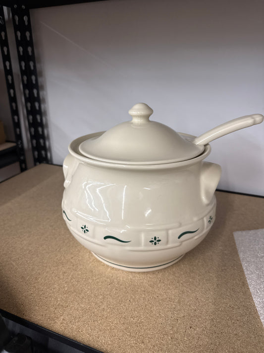 Longaberger Soup Tureen with Ladel in Heritage Green