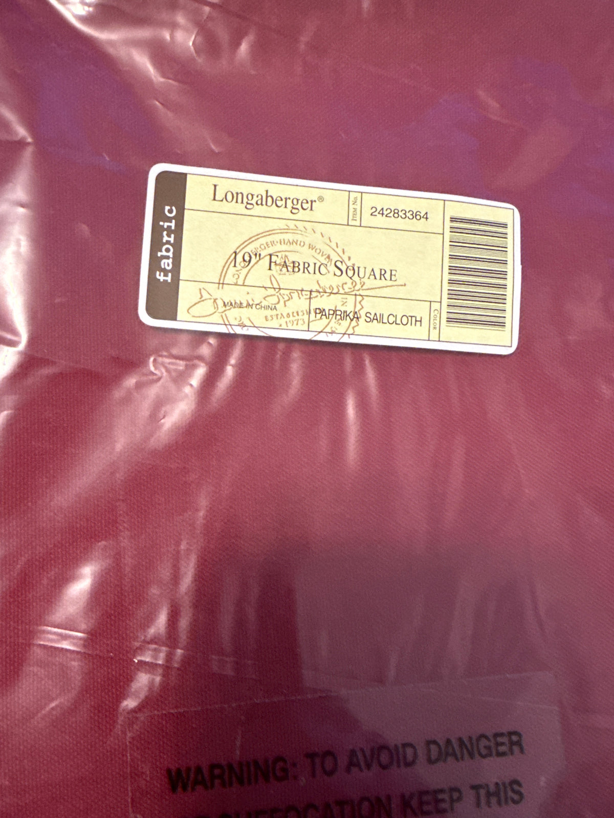 Longaberger 19” fabric square in paprika sailcloth
