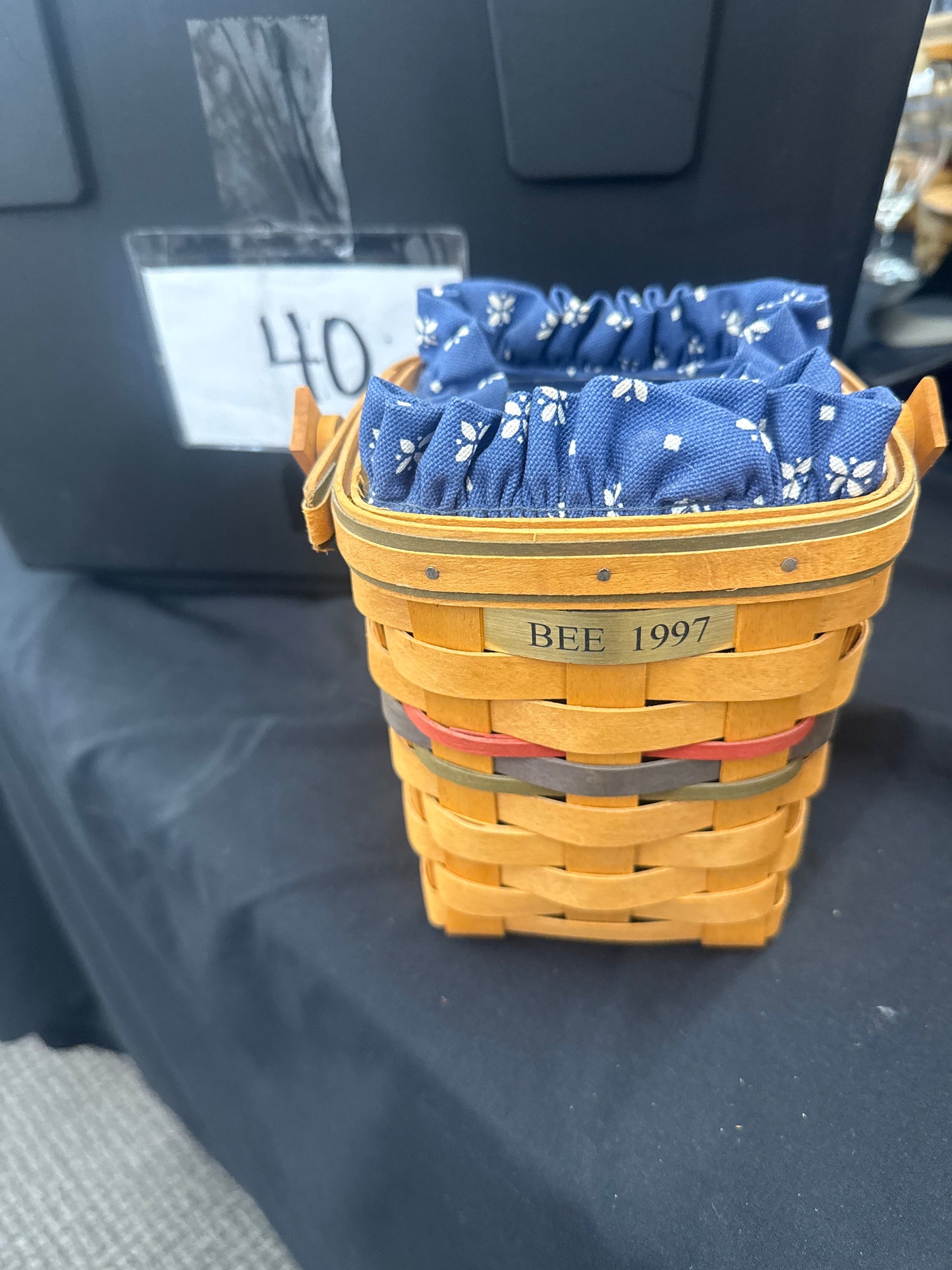 Longaberger bee basket with liner, protector, and tie on