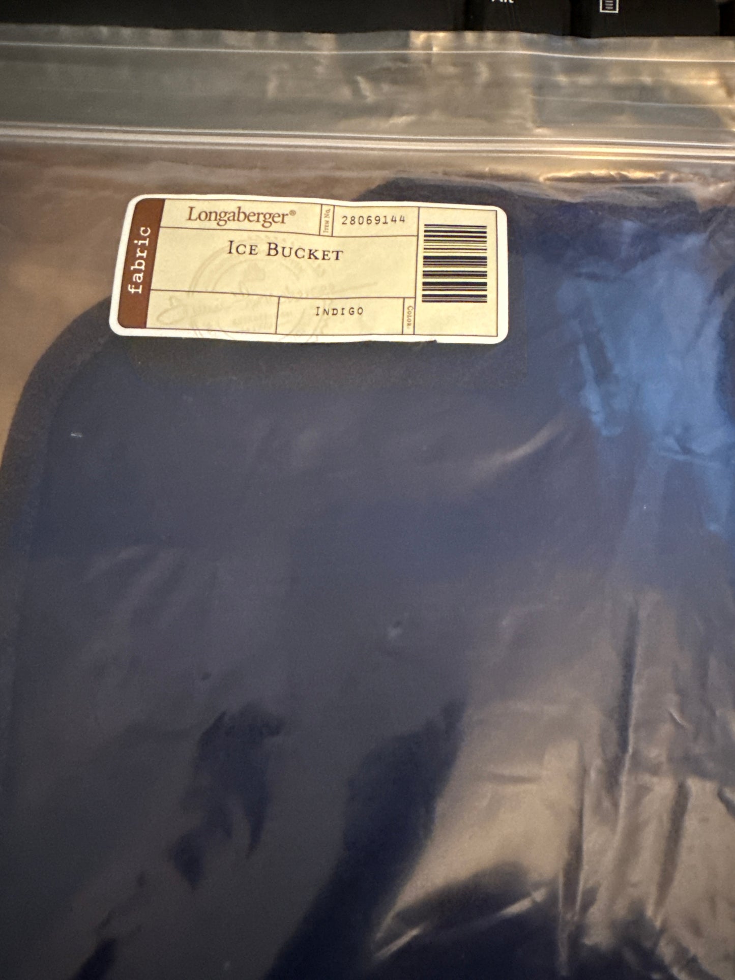 Longaberger ice bucket liner on indigo