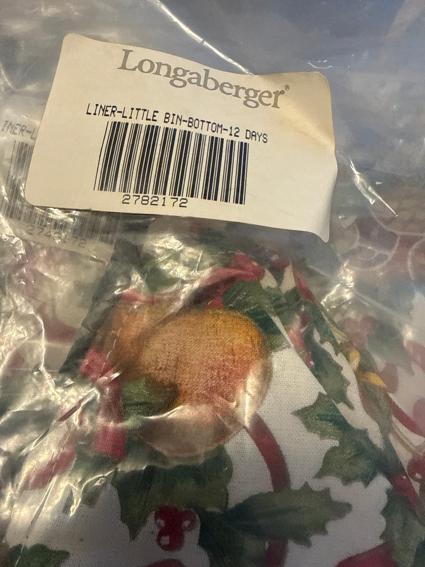 Longaberger little bin bottom liner in 12 days of Christmas
