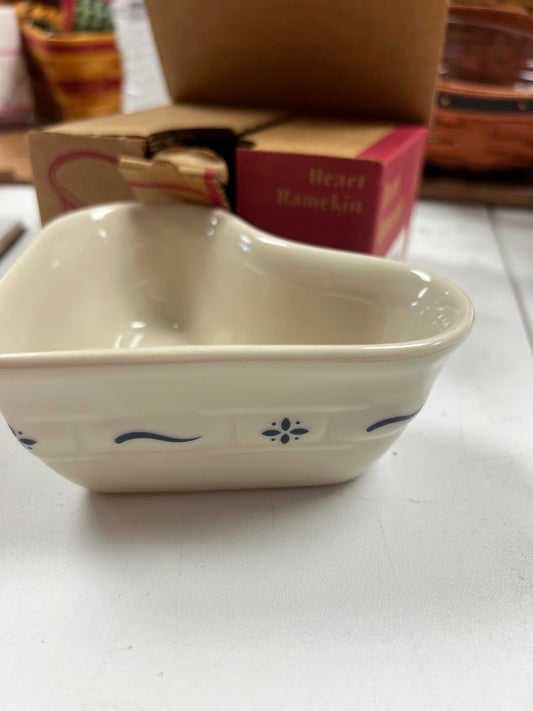 Longaberger heart ramekin in classic blue