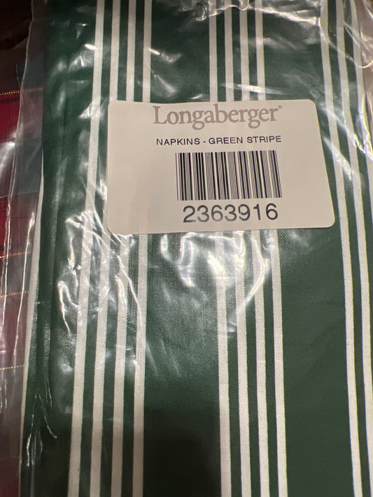 Longaberger napkins in hunter green stripe