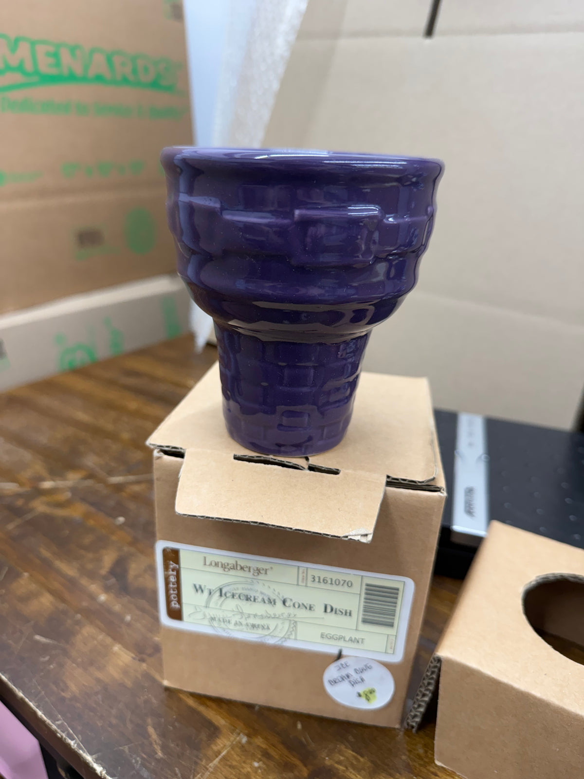 Longaberger ice cream cone dish in eggplant