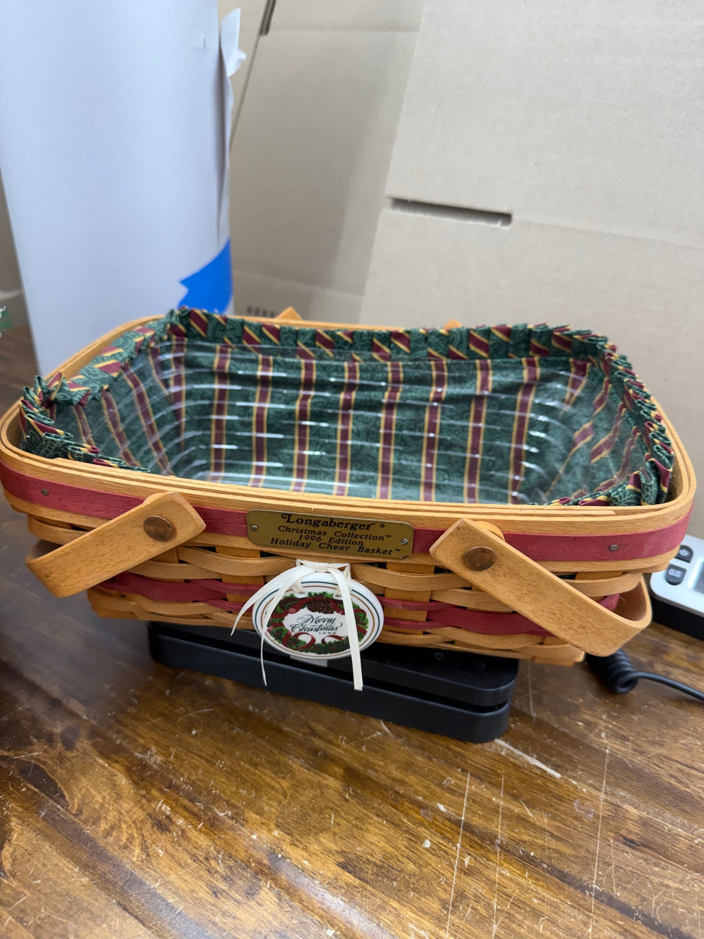 Longaberger cheer basket with liner, protector, and tie on