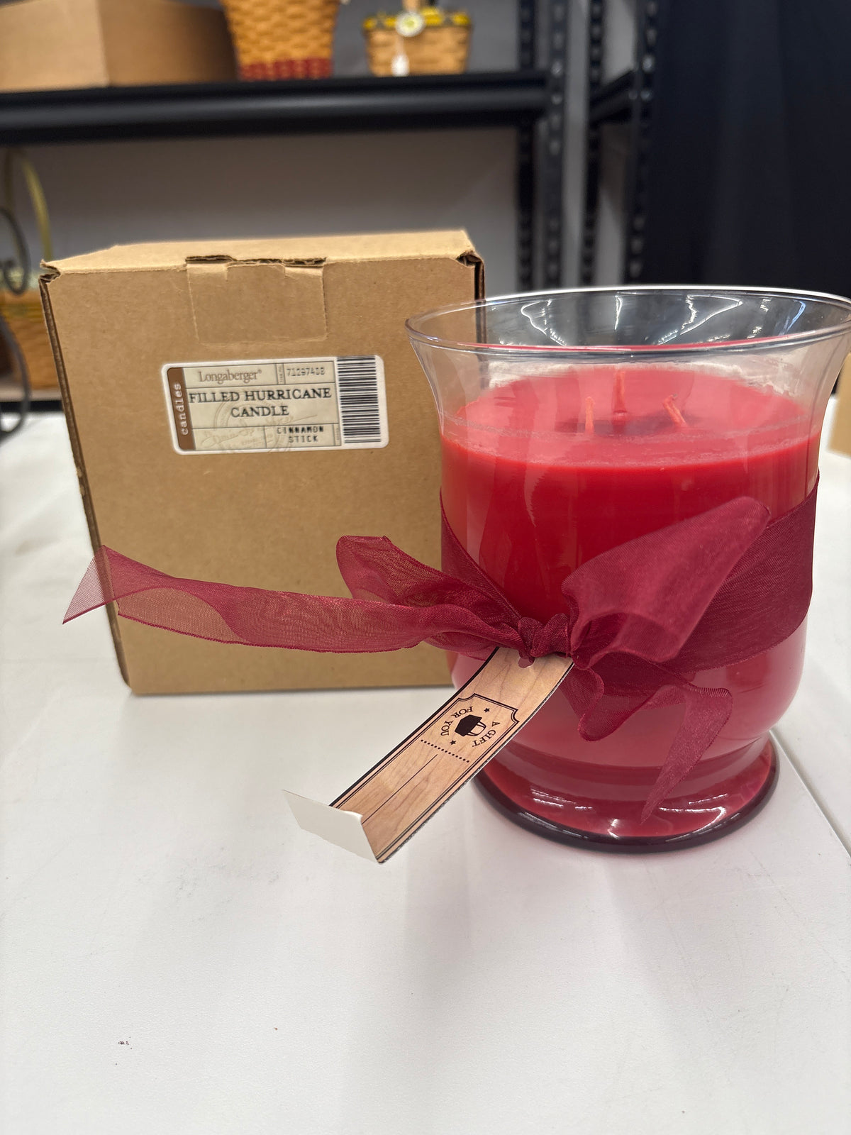 Filled hurricane Candle in Cinnamon Stick