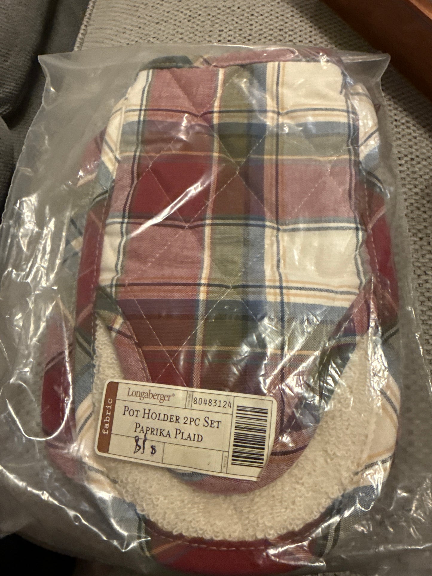 Longaberger pot holder 2 pc set paprika plaid