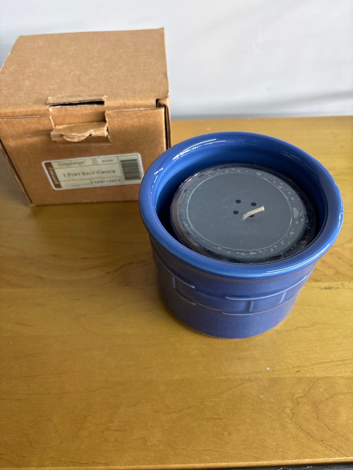 Longaberger Salt Crock with Scented Candle in Cornflower