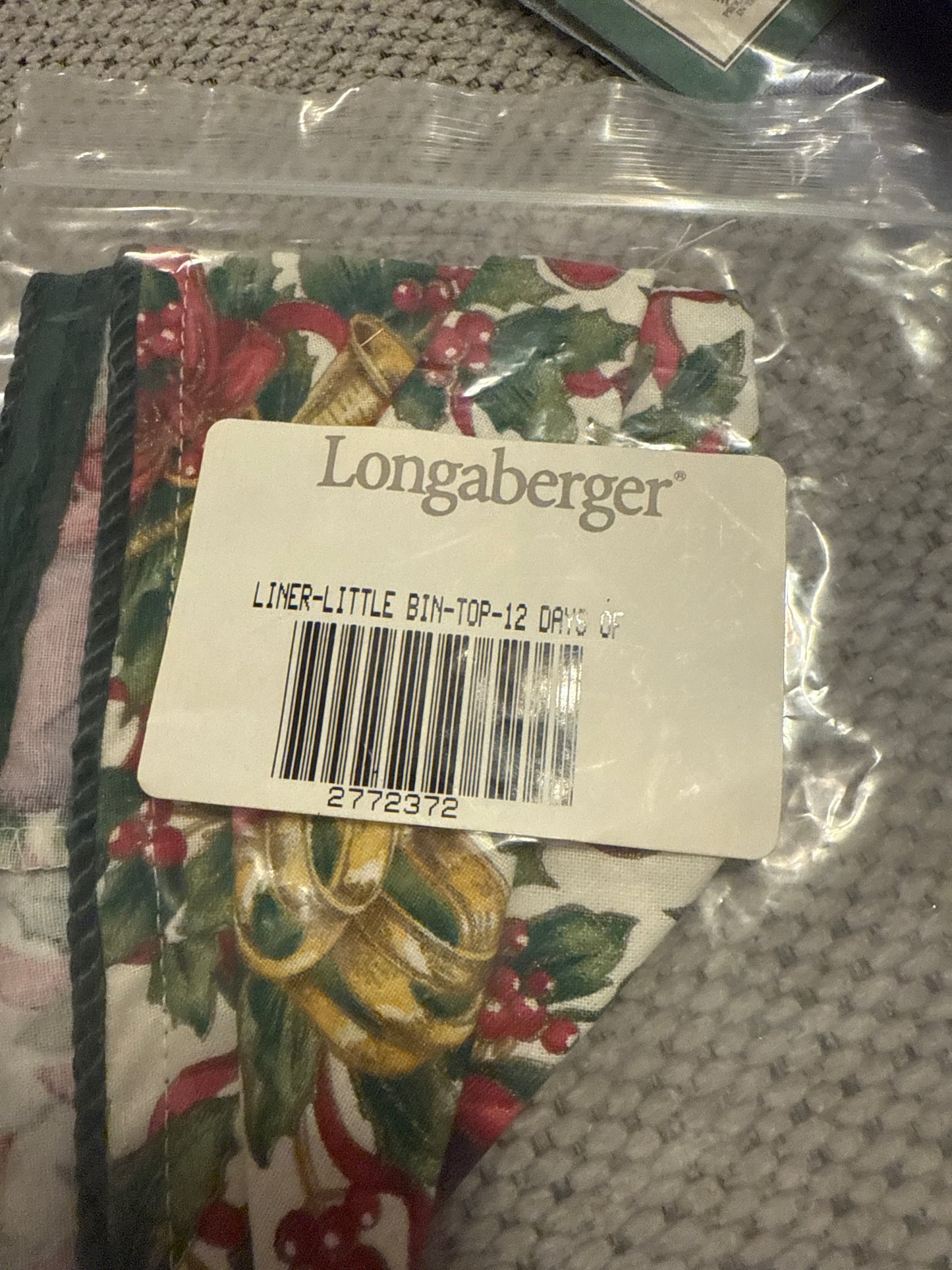 Longaberger little bin top liner in 12 days of Christmas