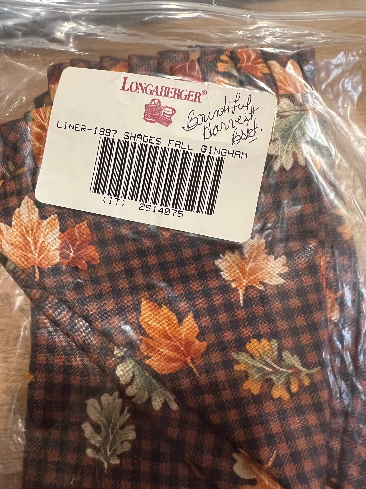 Longaberger bountiful harvest fall gingham liner