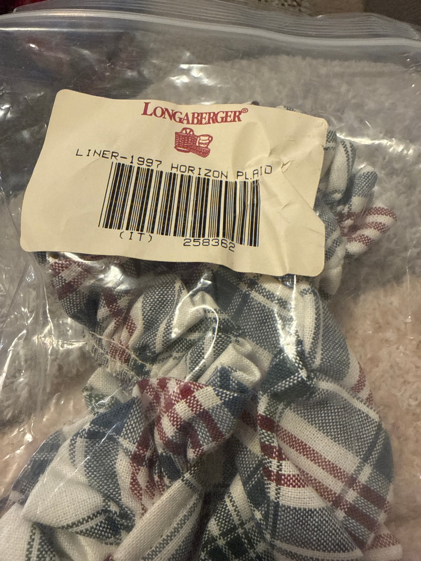 Longaberger 1997 horizon of hope liner in market day plaid