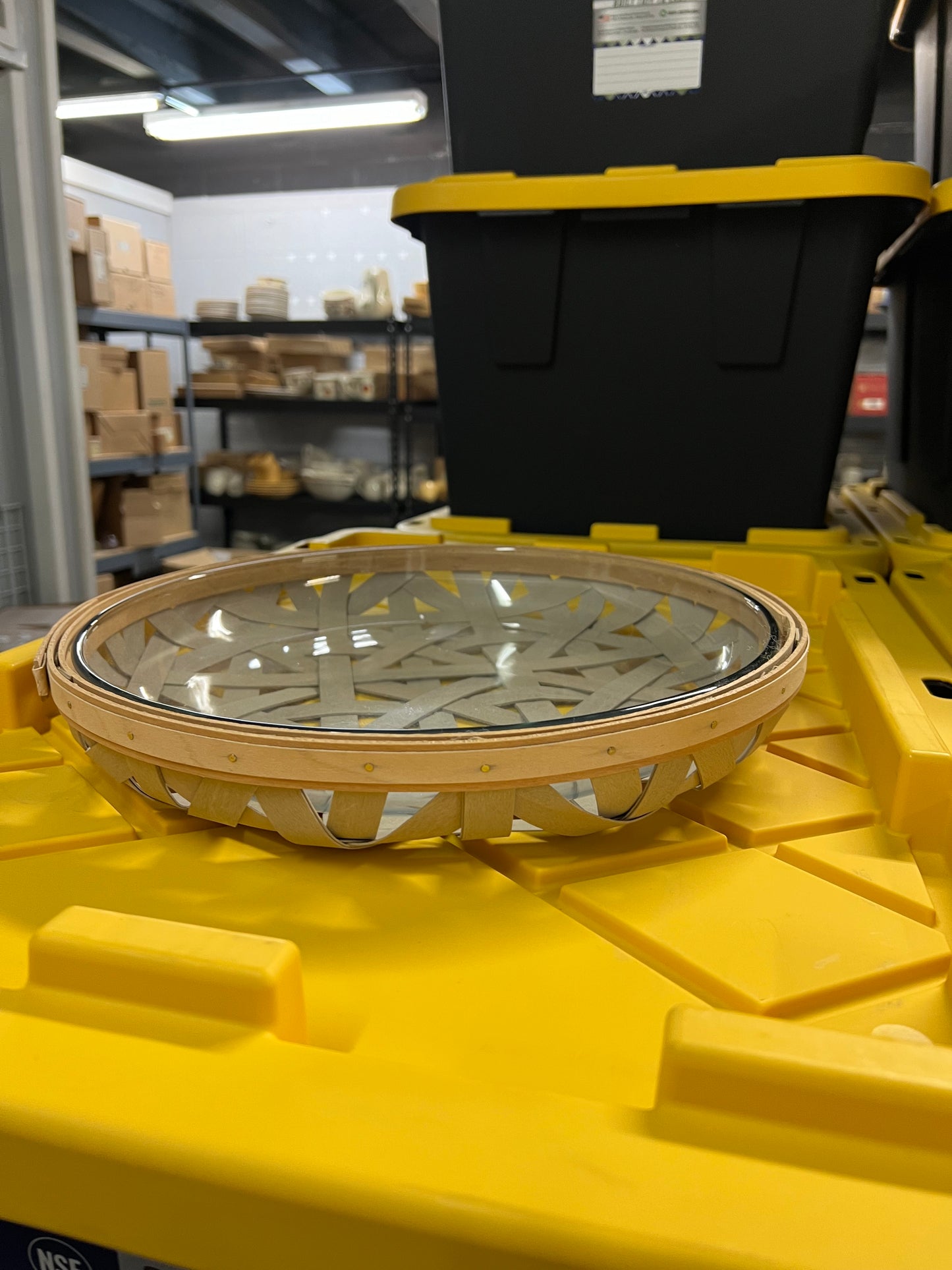 Longaberger round with serving tray glass