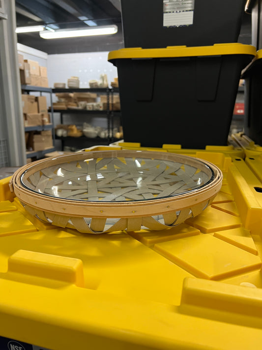 Longaberger round with serving tray glass